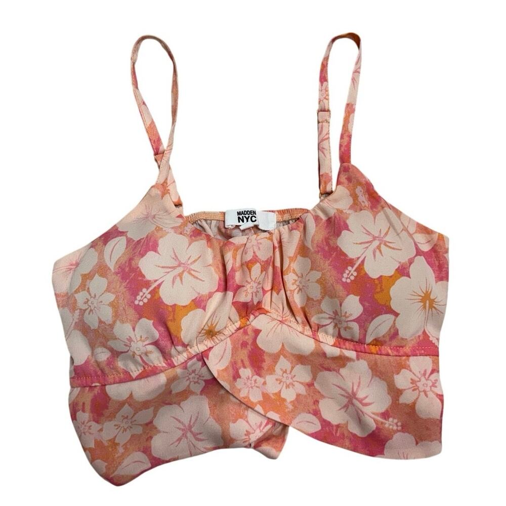 Madden NYC Floral Ruffle Crop Top 🌺💗 Tropical Hibiscus Print - Size XS